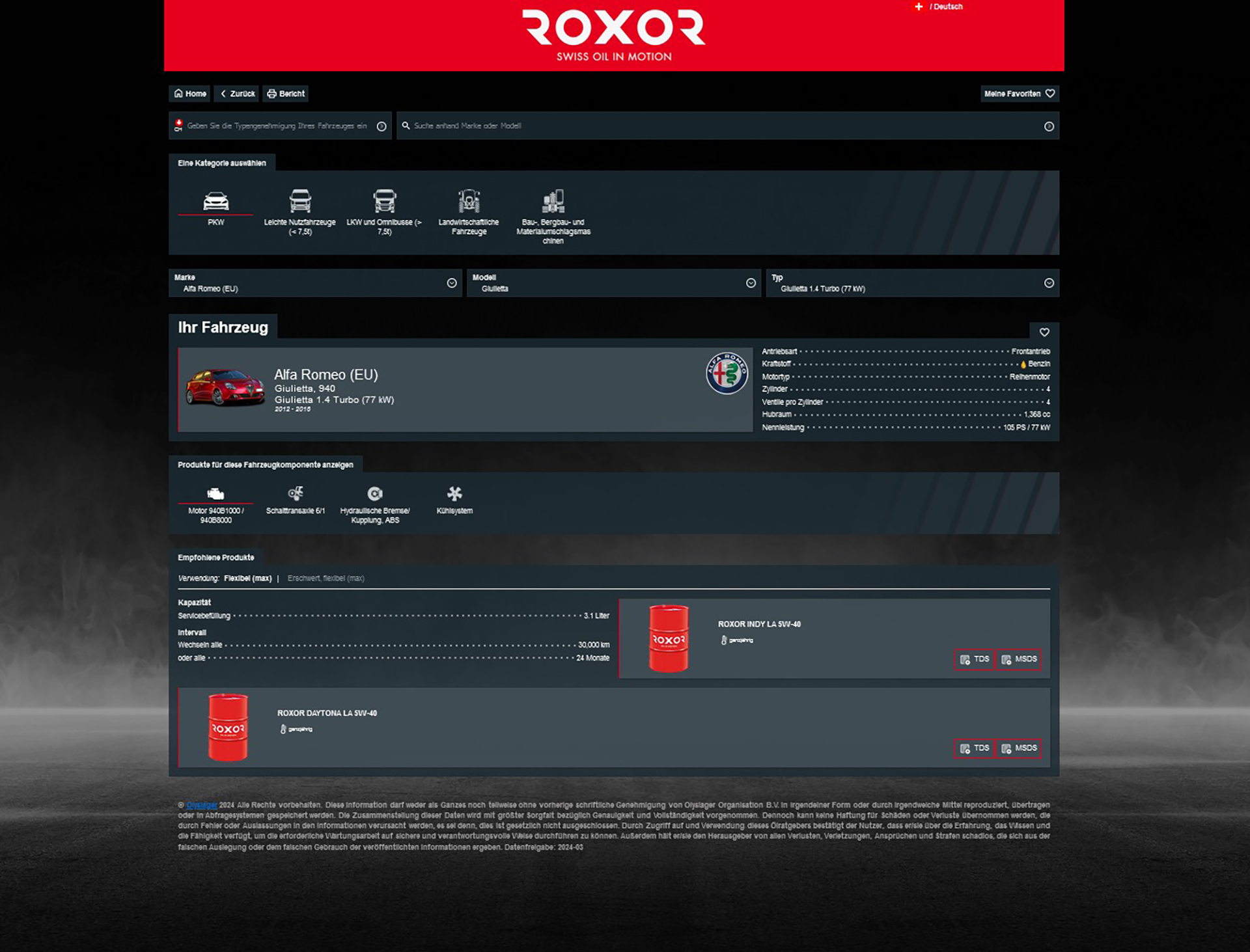 Der Roxor Oil Finder identifiziert den passenden Schmierstoff auf Basis technischer Fahrzeugdaten.