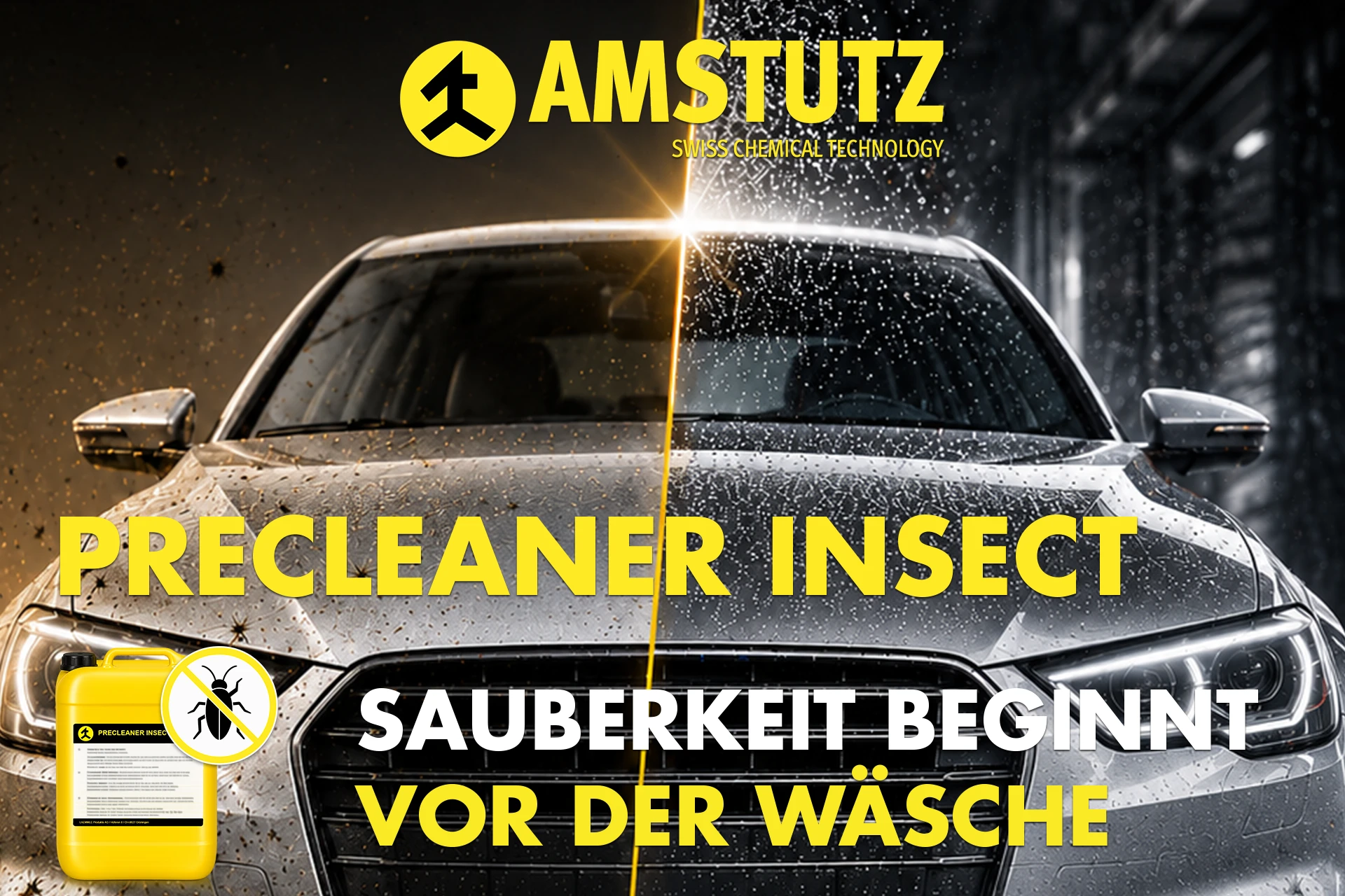 AMSTUTZ PRECLEANER INSECT zur zuverlässigen Entfernung hartnäckiger Insektenrückstände vor der Fahrzeugwäsche